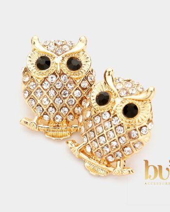  Stone Embellished Owl Stud Earrings