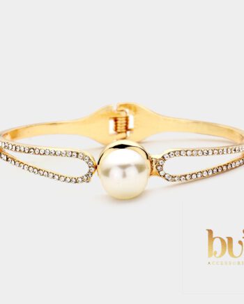 Bisi Pearl Accented Rhinestone Embellished Hinged Bracelet