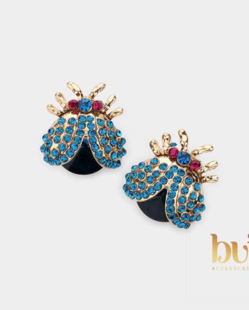  Round Stone Embellished Ladybug Evening Stud Earrings