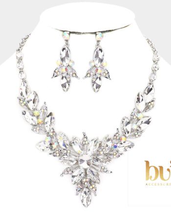 Marquise Stone Cluster Floral Evening Necklace