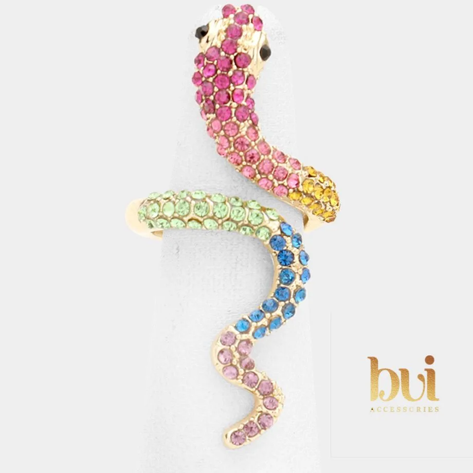 Rhinestone Pave Snake Coil Ring