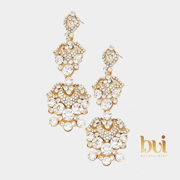 Bui Heart Bubble Crystal Rhinestone Evening Earrings