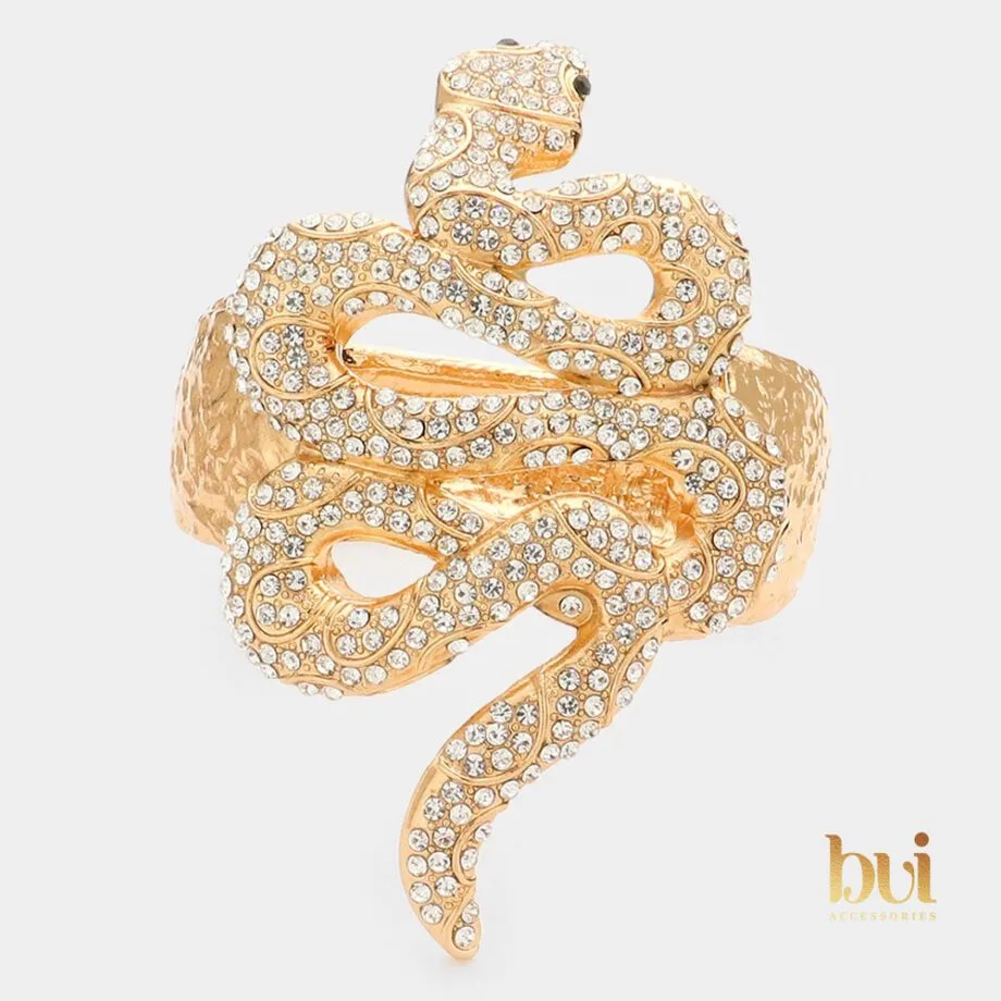 Rhinestone Embellished Snake Hinged Bracelet