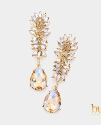 Arin Oval Cluster Crystal Teardrop Dangle Evening Earrings