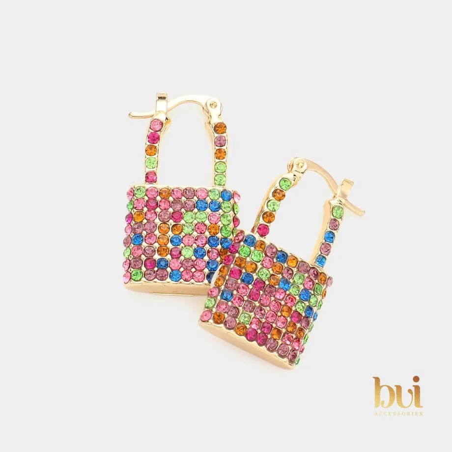 Master Lock Rhinestone Pave Pin Catch Earrings