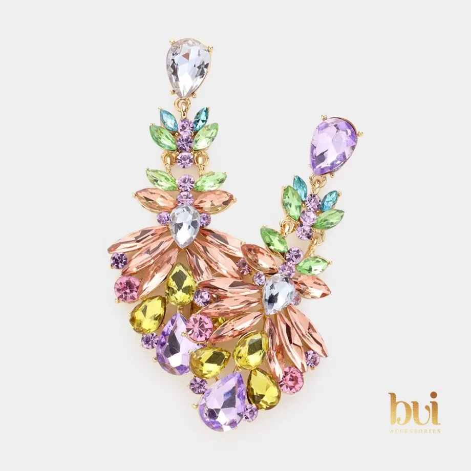 Floral Crystal Chandelier Statement Evening Earrings