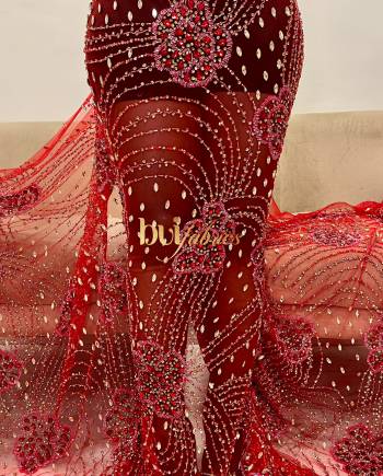 Scarlet Beaded Crystal Tulle