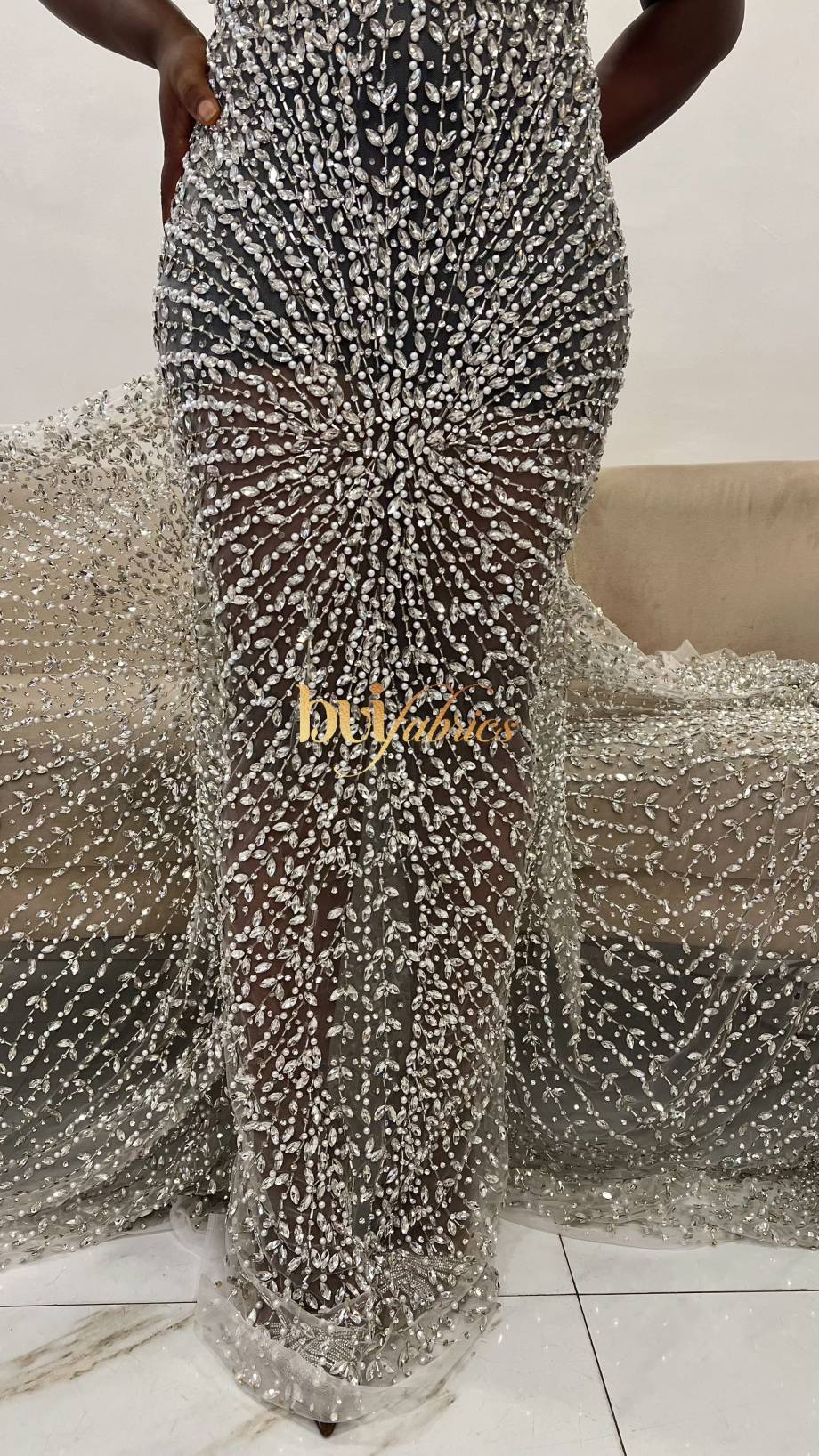 KAIRA PEARL JEWELED CRYSTAL TULLE
