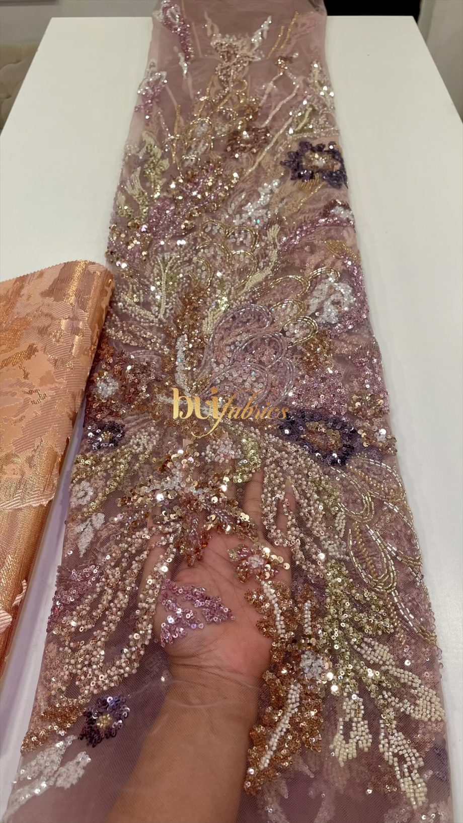 Diamond Floral Panel Beaded Tulle Lace