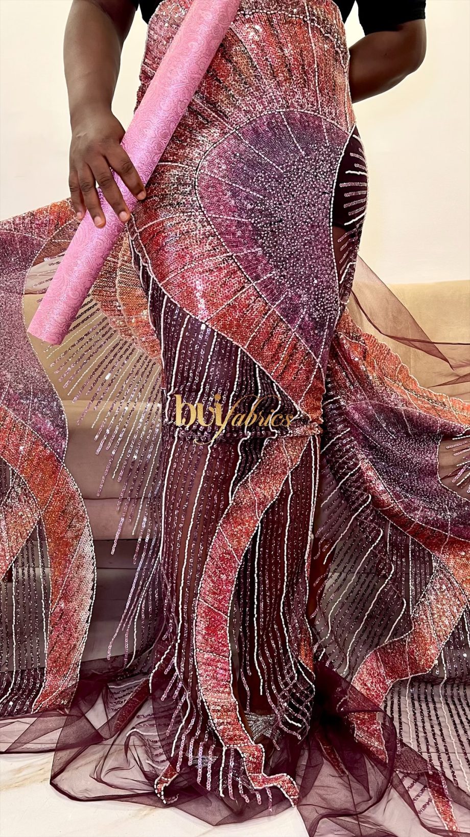 Zuhair Abstract Panel Sequinned Tulle