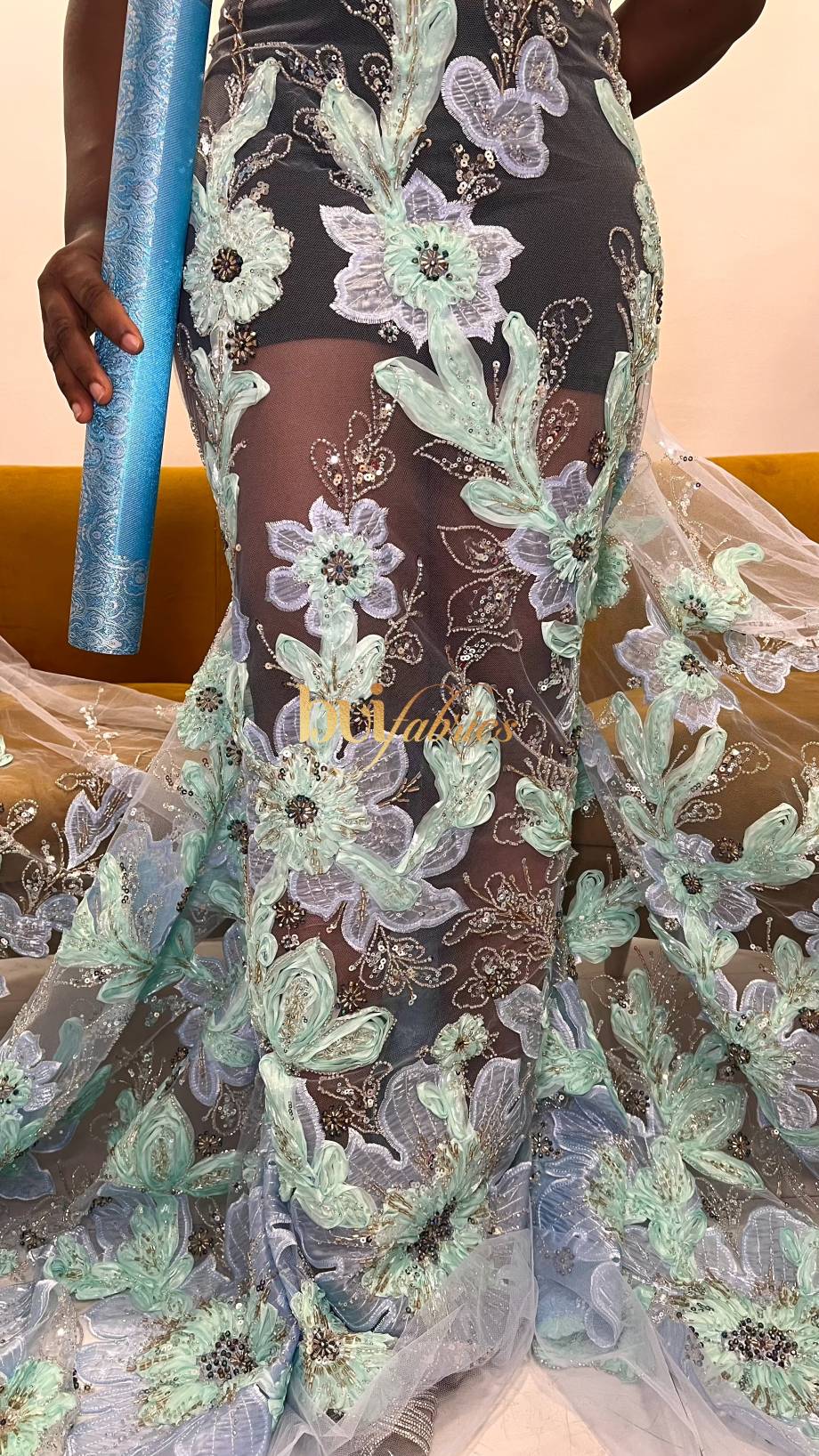 Rosela Floral Ruffle Beaded Tulle