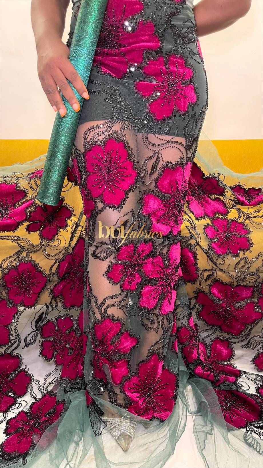 Jumoke Velvet Floral Beaded Tulle