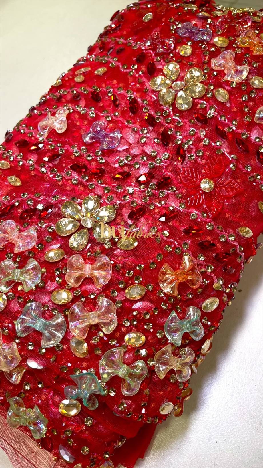 Ruby Woo 3D Jewelled Floral Tulle